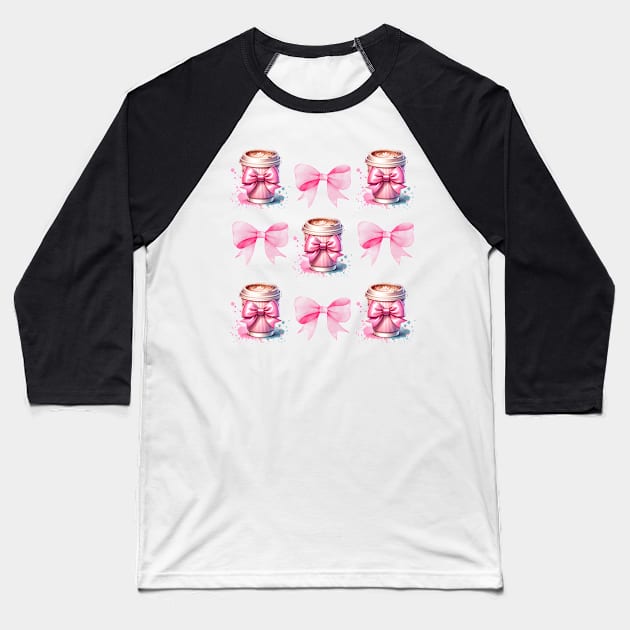 Coquette Pink Bows and Coffee Baseball T-Shirt by Mind Your Tee